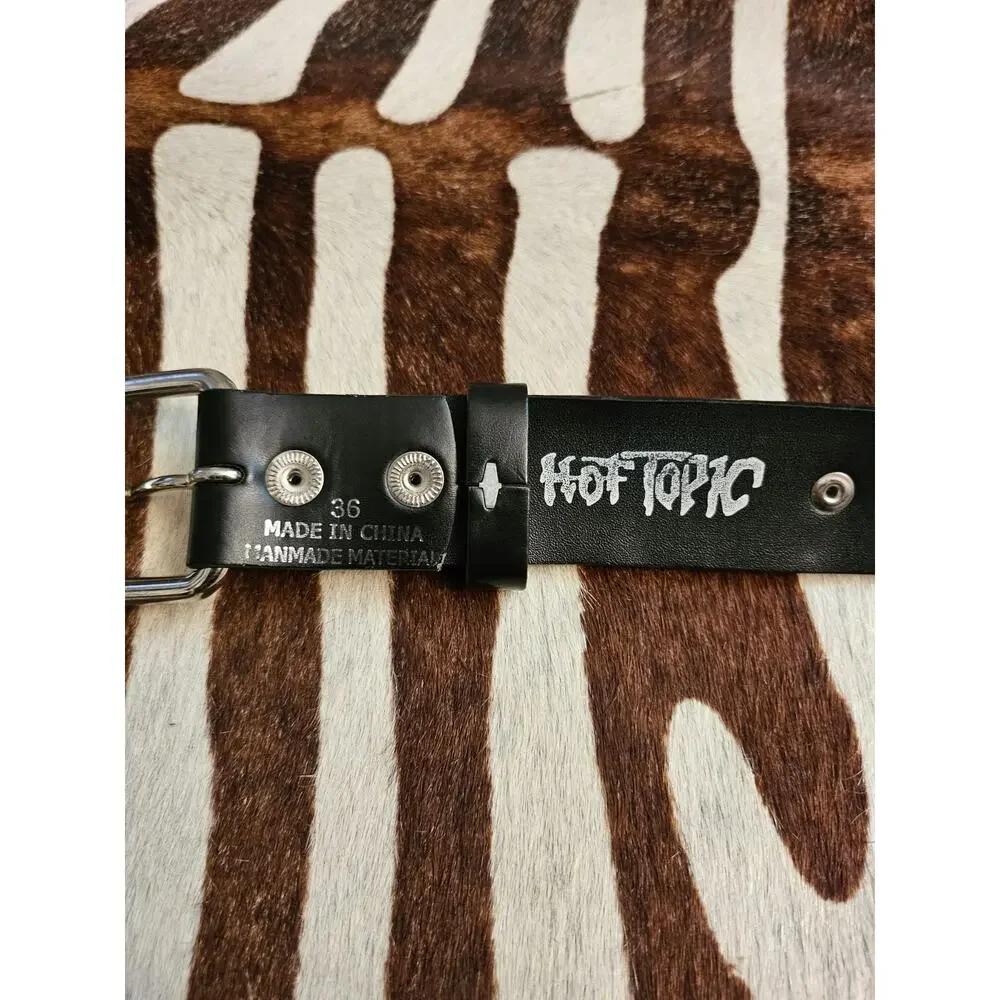Vintage HOT TOPIC Gothic Punk Black O-Ring Bondage Belt Silver Hardware Rivet 36